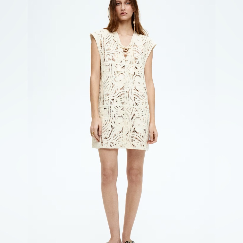 NWT  H&M LUXURY studio collection Cream Crochet Mini Dress